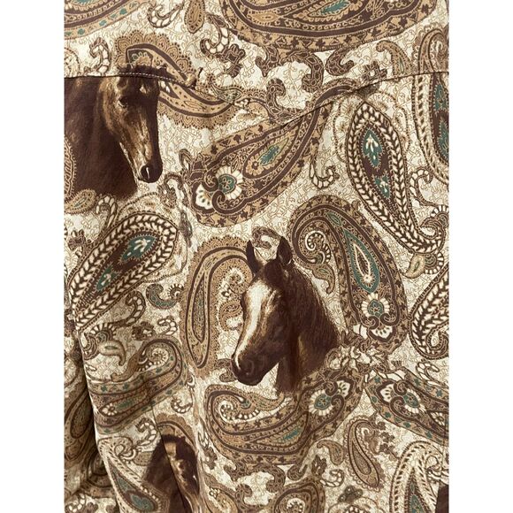 Bit & Bridle Women's XL Brown Button Equestrian Western Cowboy Pearl Snap - Picture 4 of 11